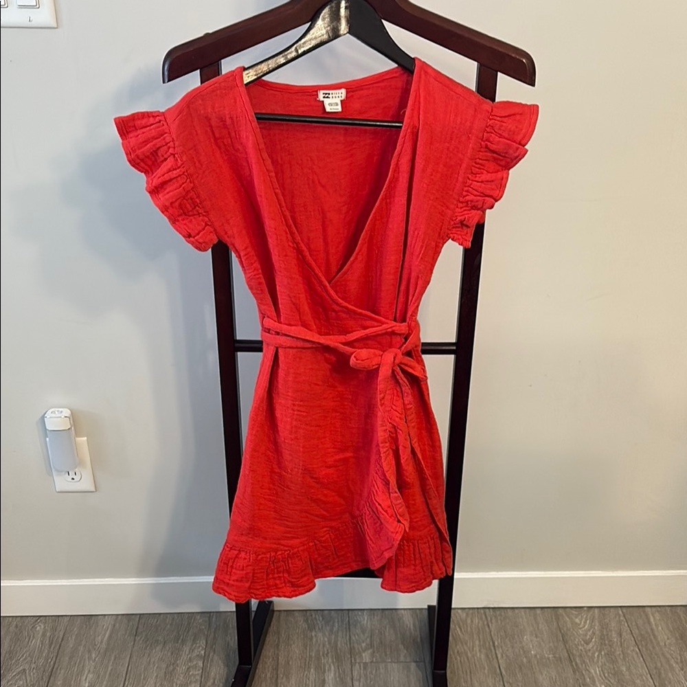 2 for $30 Trendy Red Ruffle Wrap Dress